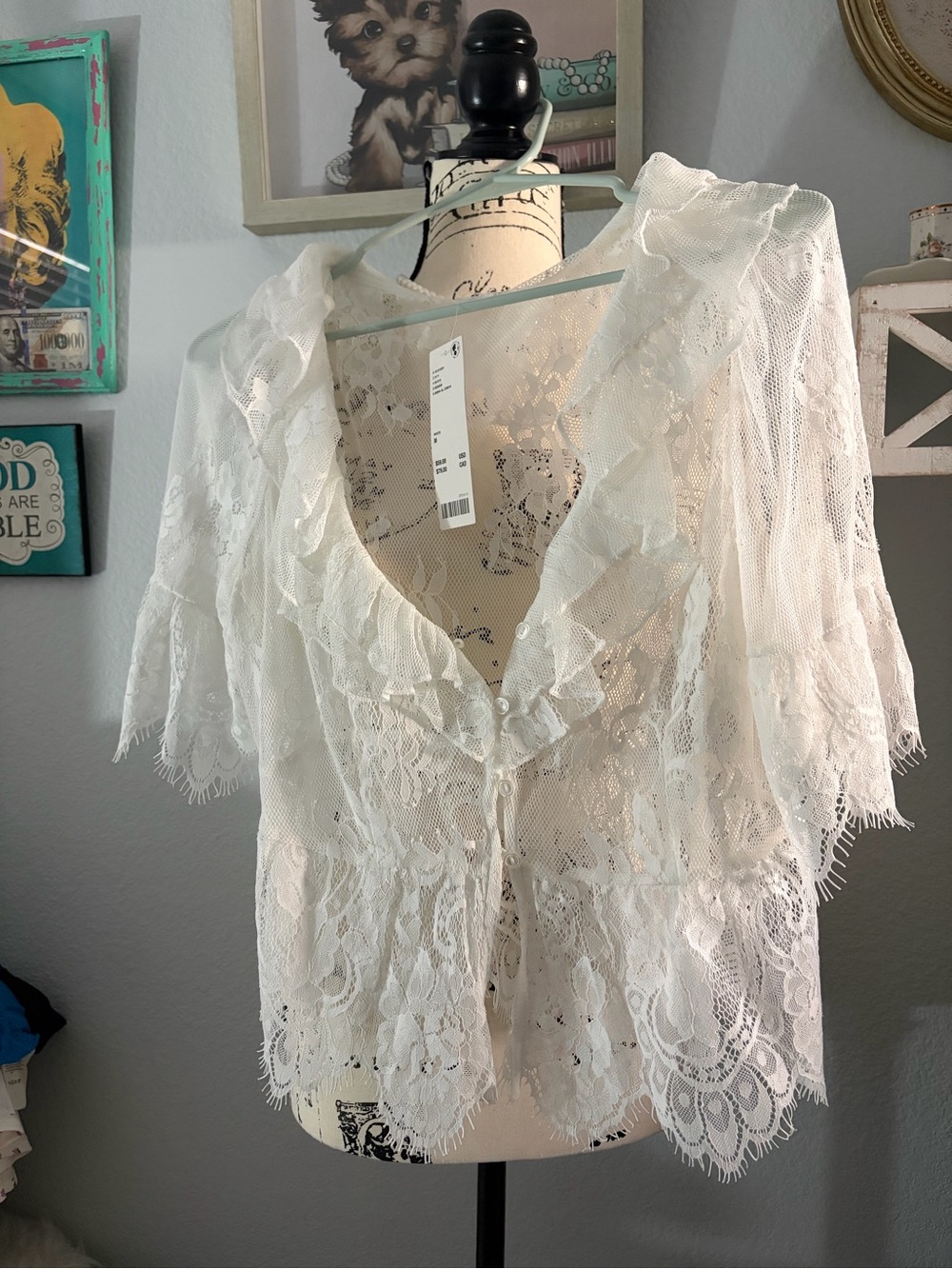 Urban Outfitters White Lace Sheer Blouse